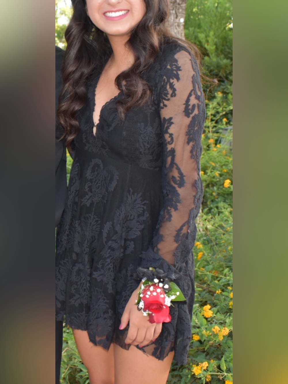 Free People Black Lace Long-Sleeve Mini Dress